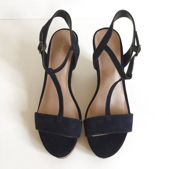 Charles David Navy Wedge Sandal 8.5 (fits like 8) - Picture 2 of 6